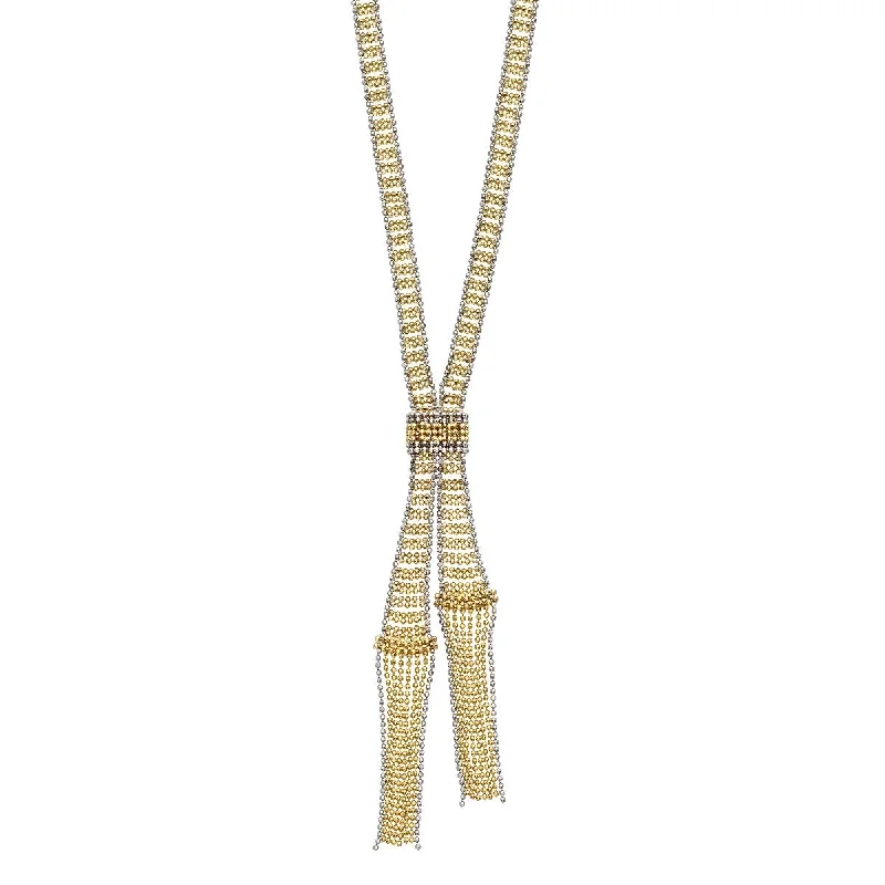 Birthstone Bead Necklaces -14K 17" Shimmering Bead Two-tone Tassel Necklace TRC9643-17