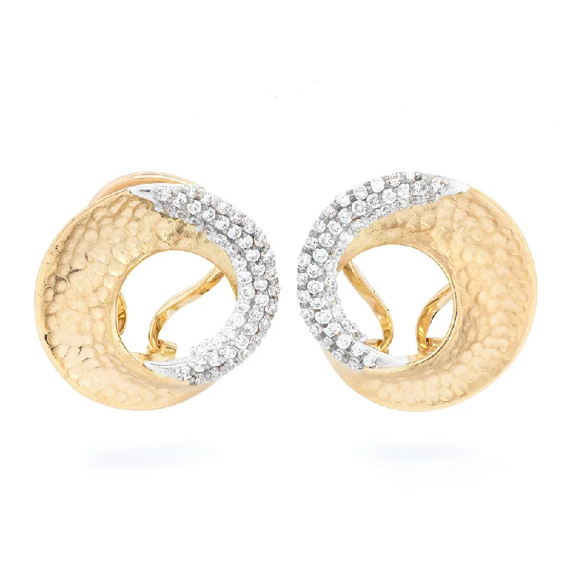 White Gold Earrings-Hammered Gold Mobius Spiral Earring with Diamonds