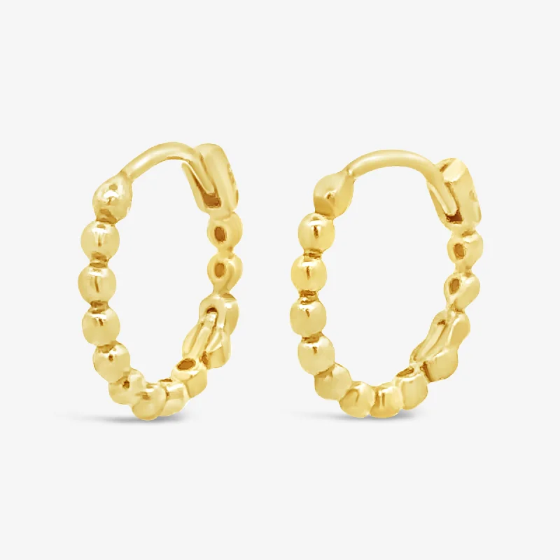 Silver Hoop Earrings-Gold Bead Huggie Earrings