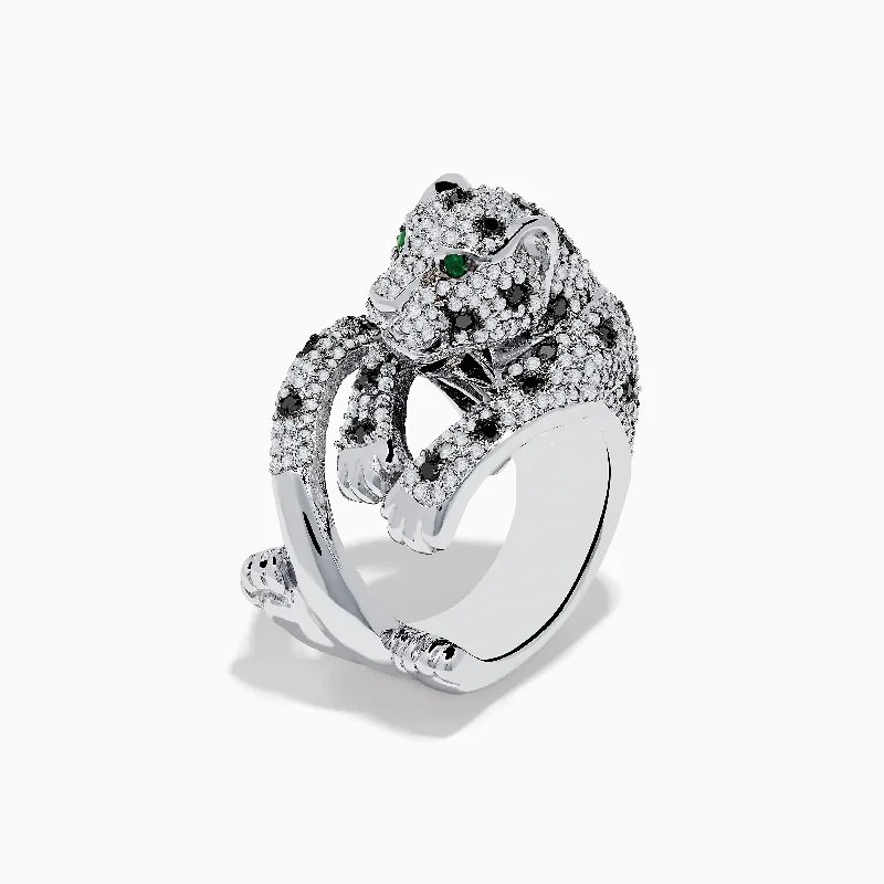 Couples rings-Signature 14K White Gold Diamond and Emerald Panther Ring