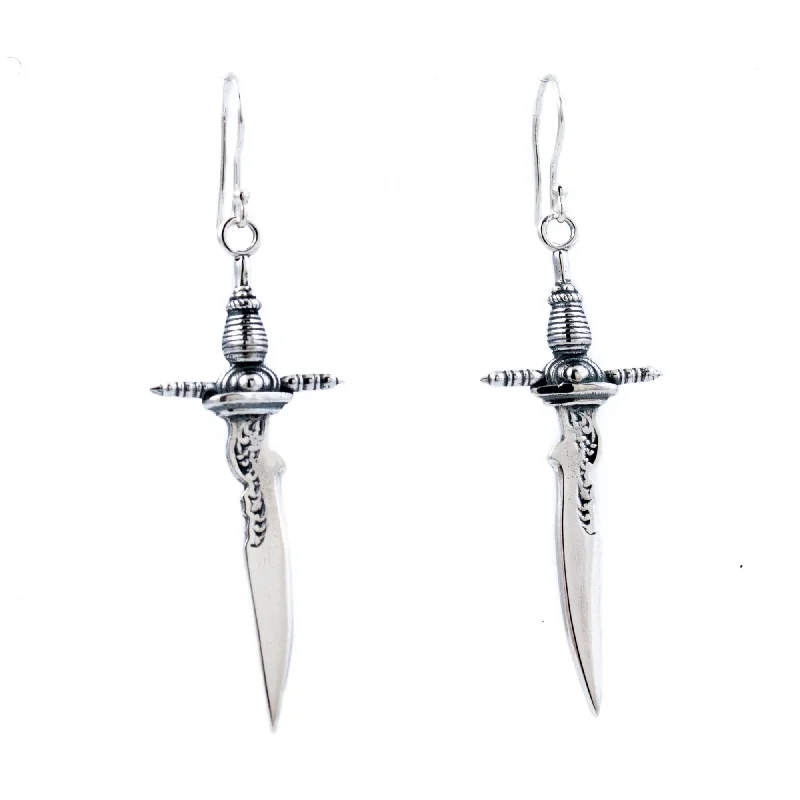 Abstract Drop Earrings-Silver "Cutlass" Sword Earrings