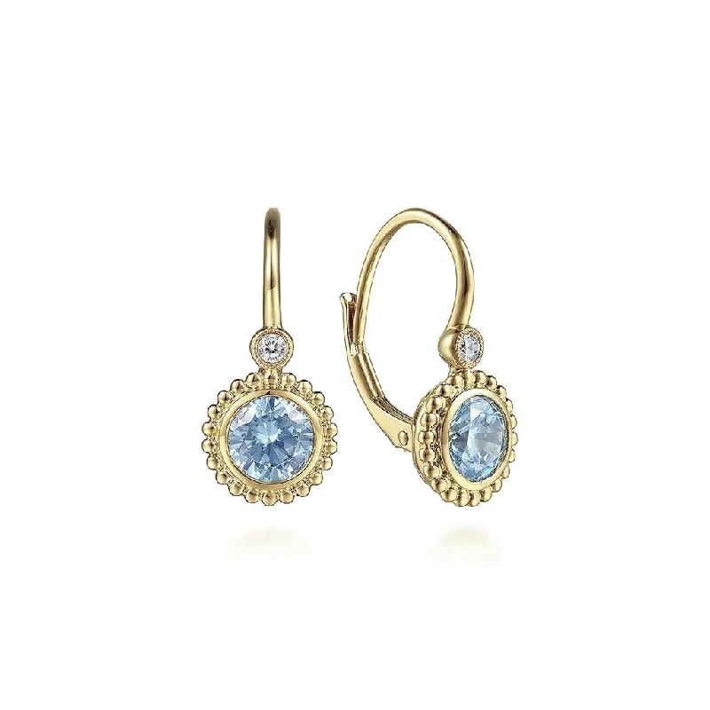 Gold Chain Earrings-Gabriel & Co. 14K Yellow Gold Diamond and Blue Topaz Bujukan Drop Earrings