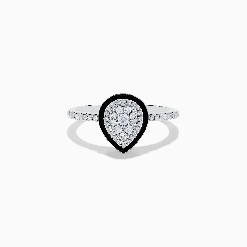 Silver rings-14K White Gold Diamond Enamel Ring