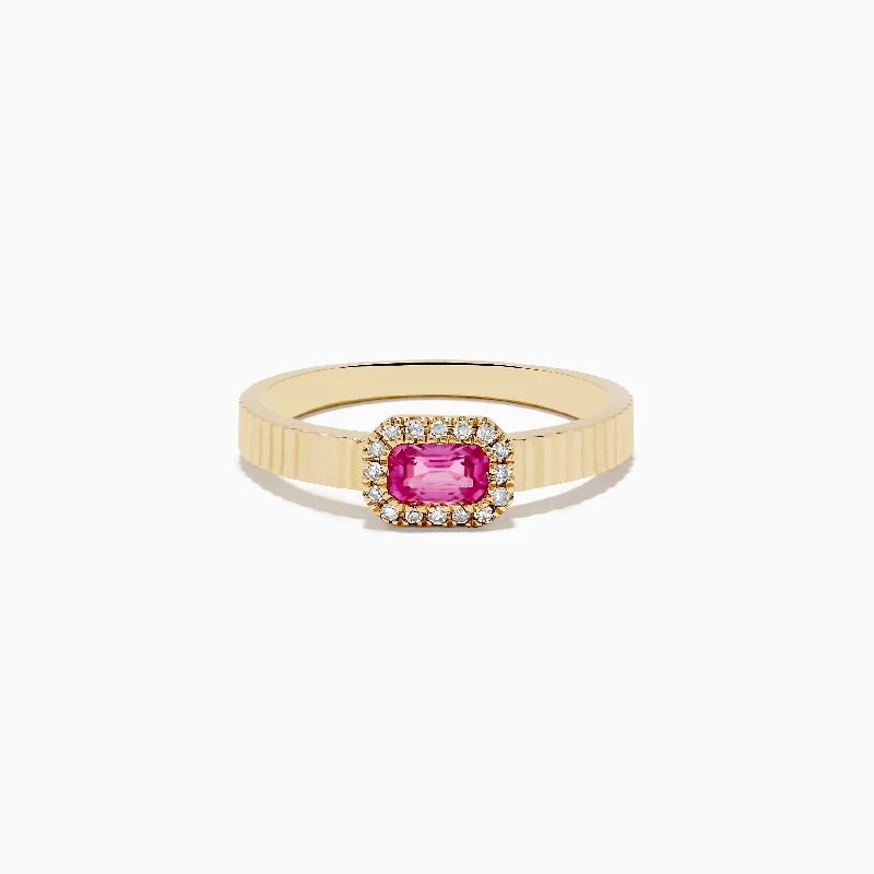 Wedding bands with opals-14K Yellow Gold Pink Sapphire and Diamond Ring