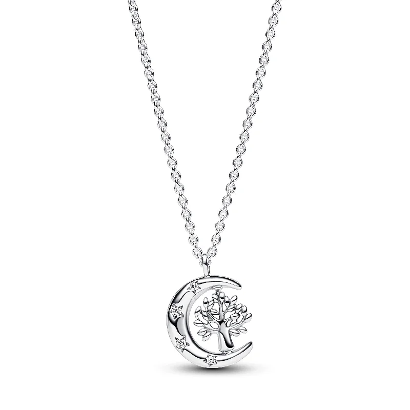 Luxury Silver Necklaces -Pandora Moon & Spinning Tree of Life Pendant Necklace 392992C01