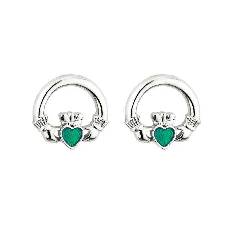 Hoop Earrings Set-Solvar Rhodium Enamel Claddagh Stud Earrings