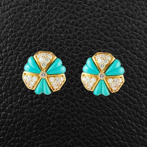 Designer Hoop Earrings For Brides-Turquoise & Diamond Estate Earrings