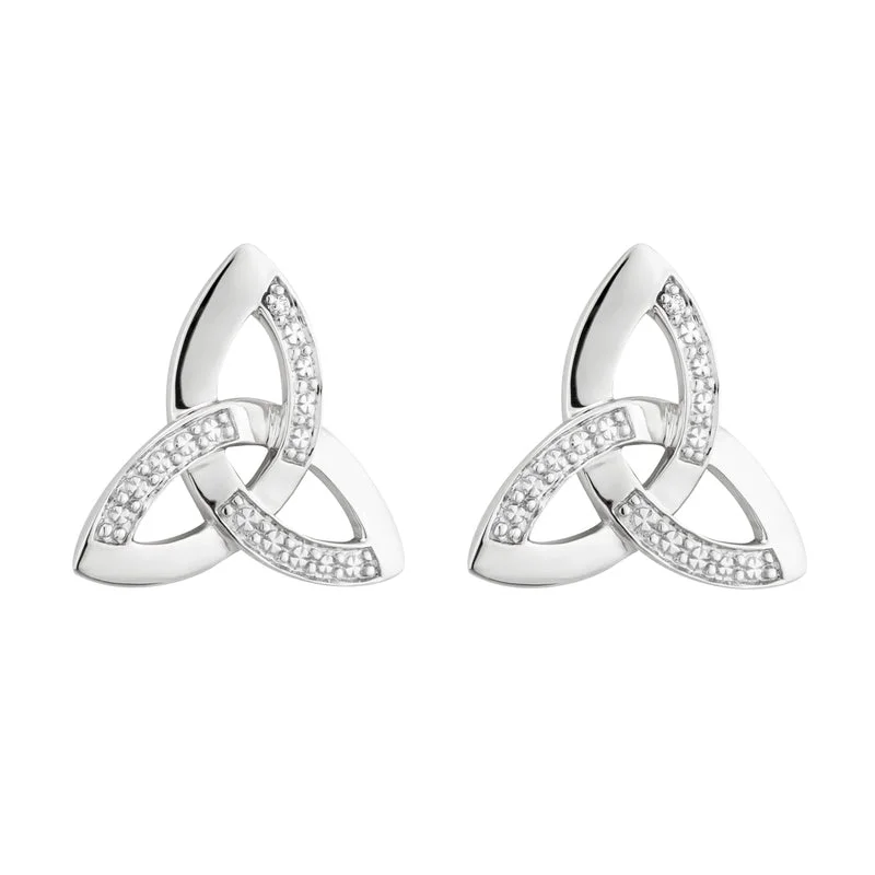 Mixed Metal Earrings-14K White Gold Diamond Trinity Knot Stud Earrings