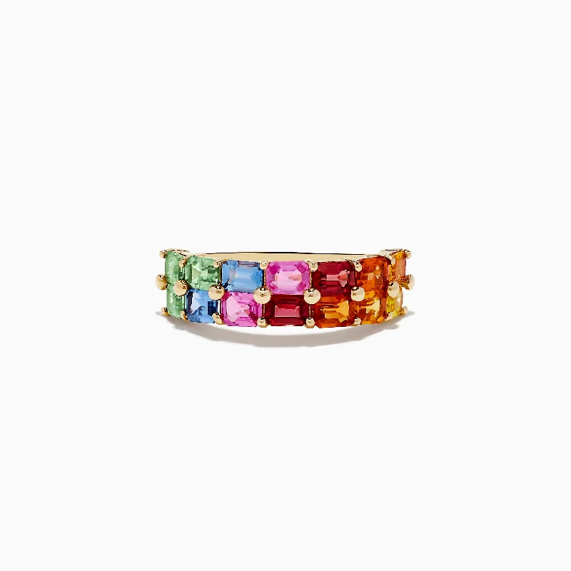 Simple silver promise rings-Watercolors 14K Yellow Gold Multi Sapphire Ring