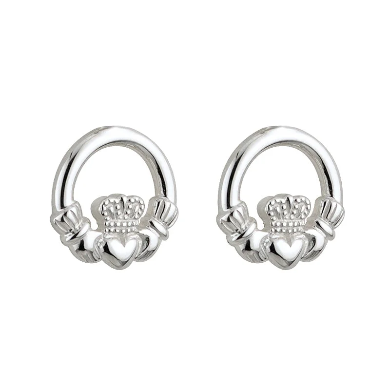 Designer Hoop Earrings-Silver Claddagh Kids Earrings