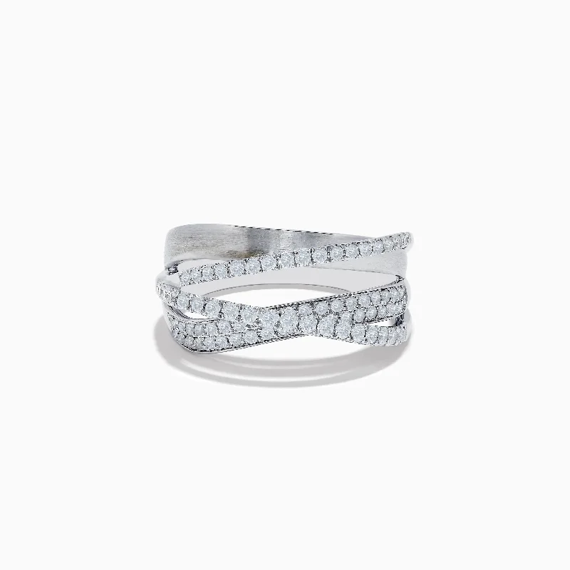 Elegant gold wedding bands-14K White Gold Diamond Crossover Ring