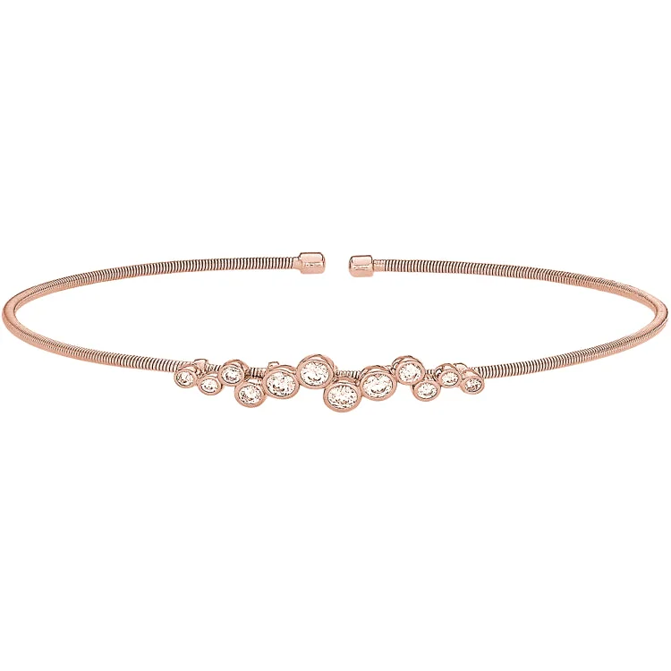 Sterling Silver Beaded Bracelets-Rose Gold Finish Sterling Silver Cable Cuff Bracelet with Bubble Pattern Simulated Diamonds