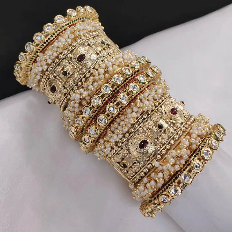 Modern Bangles For Trendy Look-Akruti Collection Gold Plated Pota Stone And Pearl Openable Bangle Set