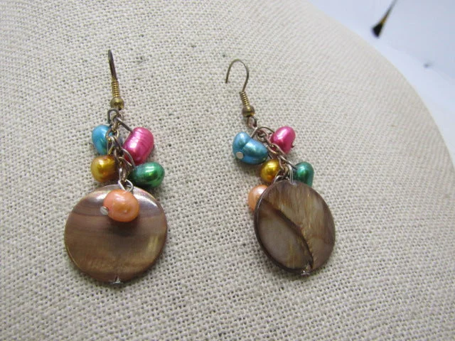 Multi-Colored Hoop Earrings Set-Vintage Colorful Pearl Pierced Earrings, 2.25", Baroque & Disc, 1980's-1990's