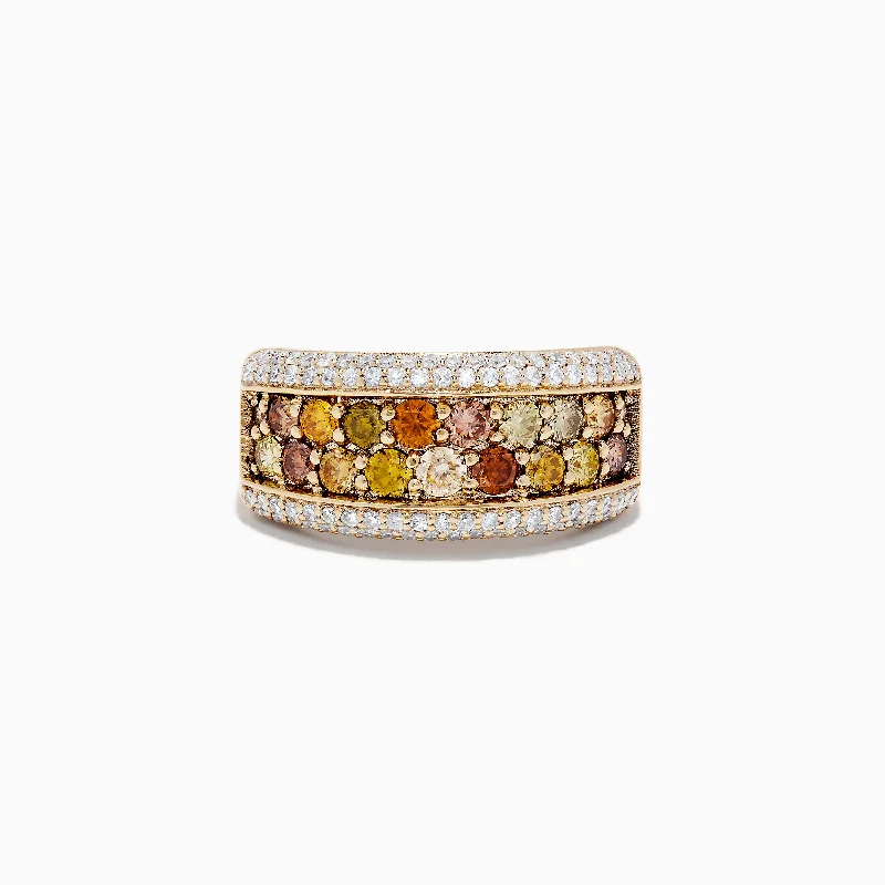 Custom ring designs-14K Yellow Gold Multi Color Diamond Ring