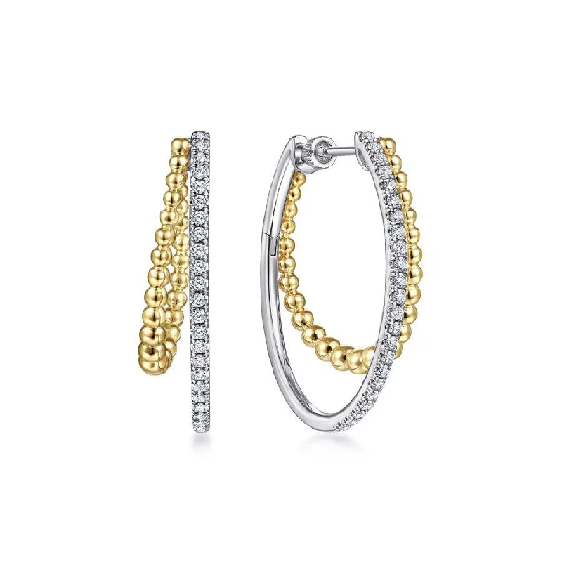 Personalized Hoop Earrings-Gabriel & Co. - EG13974M45JJ - 14K Yellow-White Gold 30mm Split Diamond Bujukan Classic Hoop Earrings