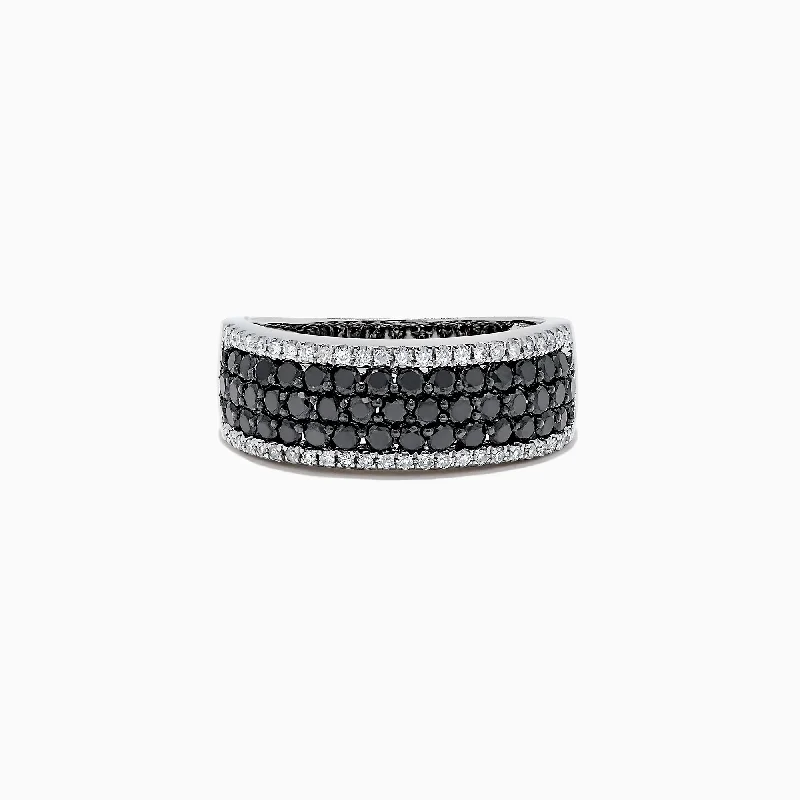 Elegant gemstone wedding bands-14K White Gold Black and White Diamond Ring, 1.28 TCW