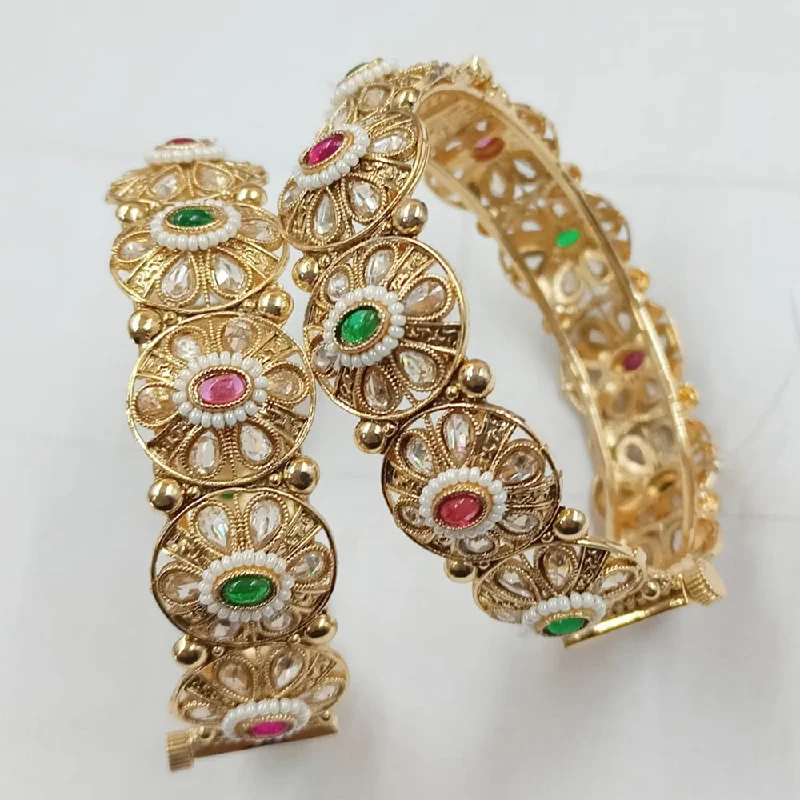 Bangles For Wedding Function Guests-Padmawati Bangles Gold Plated Pota Stone And Pearls Bangles Set