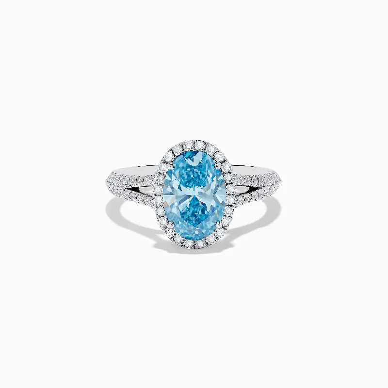 Handmade promise rings-Reverie 14K White Gold Lab Grown Blue and White Diamond Ring