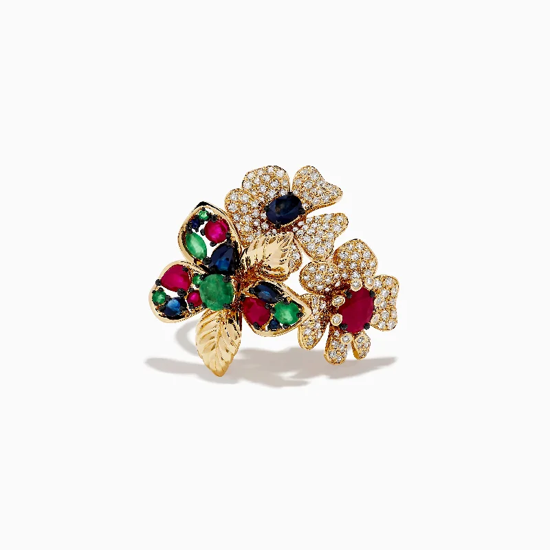 Elegant engagement rings with diamonds-14K Yellow Gold Multi Stone Flower Ring