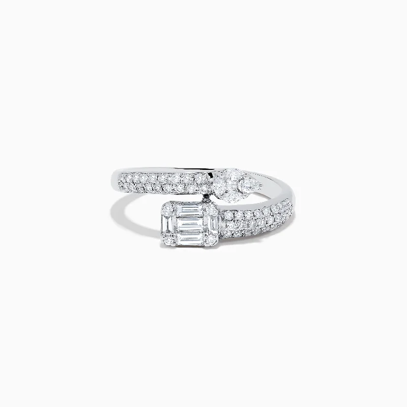 Sterling silver engagement rings-Classique 14K White Gold Diamond Bypass Ring 0.65 TCW