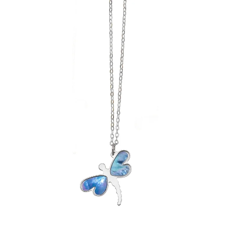 Cool Pendant Necklaces -14K White Gold 18" La Perla Blue Mother of Pearl Dragonfly Necklace with Extender WRC9711-18