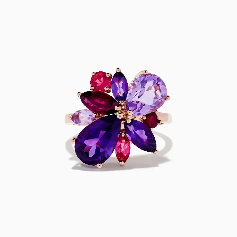 Zircon rings-14K Rose Purple and Pink Amethyst, Rhodolite, and Pink Tourmaline Ring