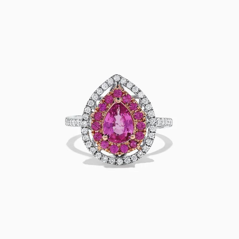 Unique engagement rings for weddings-14K White Gold Pink Sapphire and Diamond Ring, 1.85 TCW