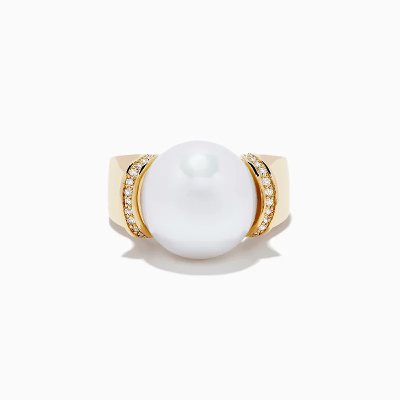 Eternity rings-14K Yellow Gold Fresh Water Pearl and Diamond Ring