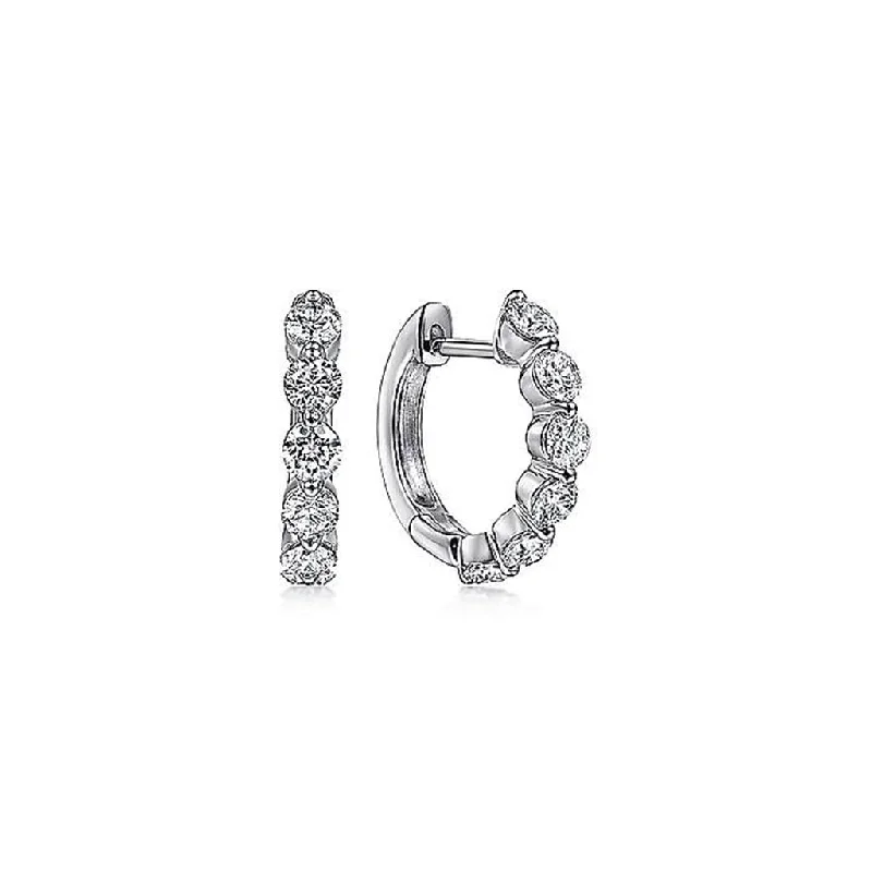 Cute Gold Earrings-Gabriel & Co. 14K White Gold Diamond Huggie Hoop Earrings - .95cttw