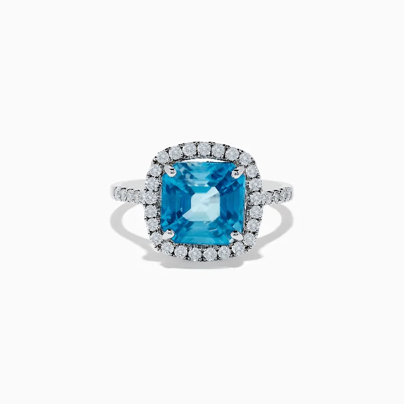 Unique engagement rings for women-14K White Gold Blue Zircon and Diamond Ring