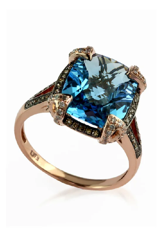 Diamond rings-14K Rose Gold Blue Topaz and Diamond Ring, 6.76 TCW