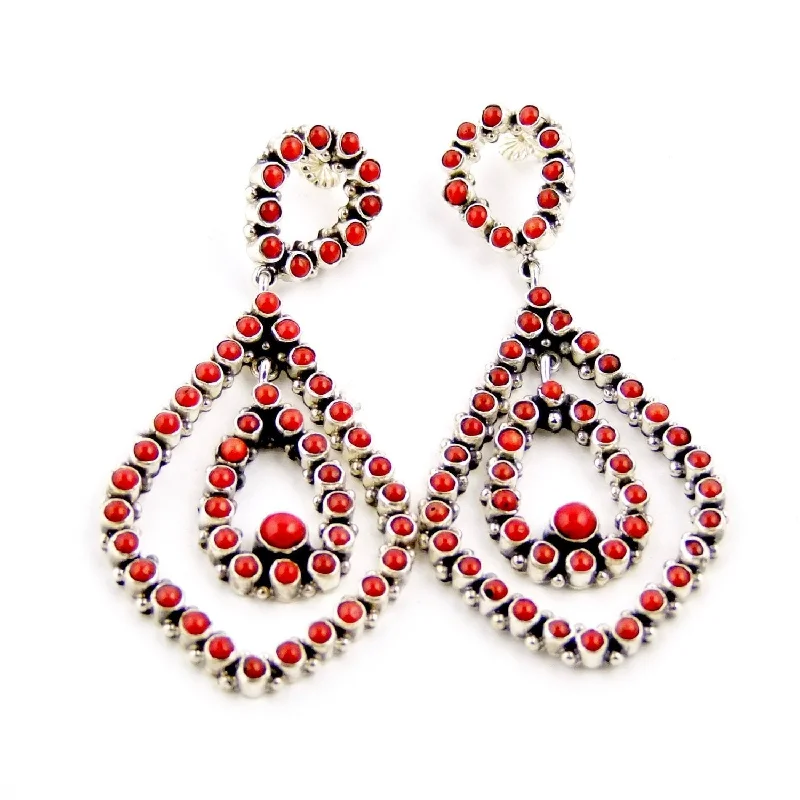 Colored Earrings-Multi Stone Coral Earrings