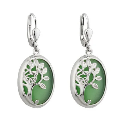 Simple Stud Earrings-Solvar Rhodium Green Tree Of Life Drop Earrings