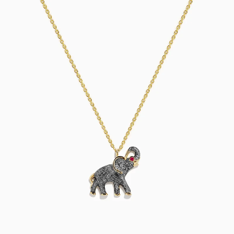 Cute Pendant Necklaces -14K Yellow Gold Enamel Elephant Necklace