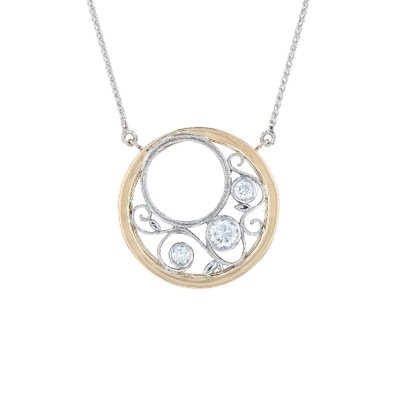 Beaded Silver Necklaces -Two Tone Filigree Circle Necklace