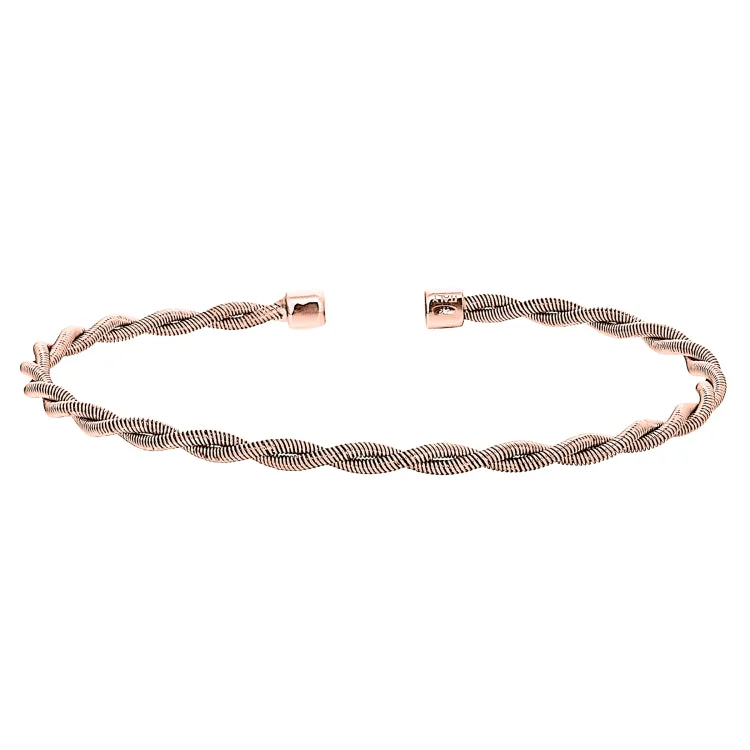 Fashion Bracelets For Teens-Rose Gold Finish Sterling Silver Thin Tightly Twisted Cable Cuff Bracelet