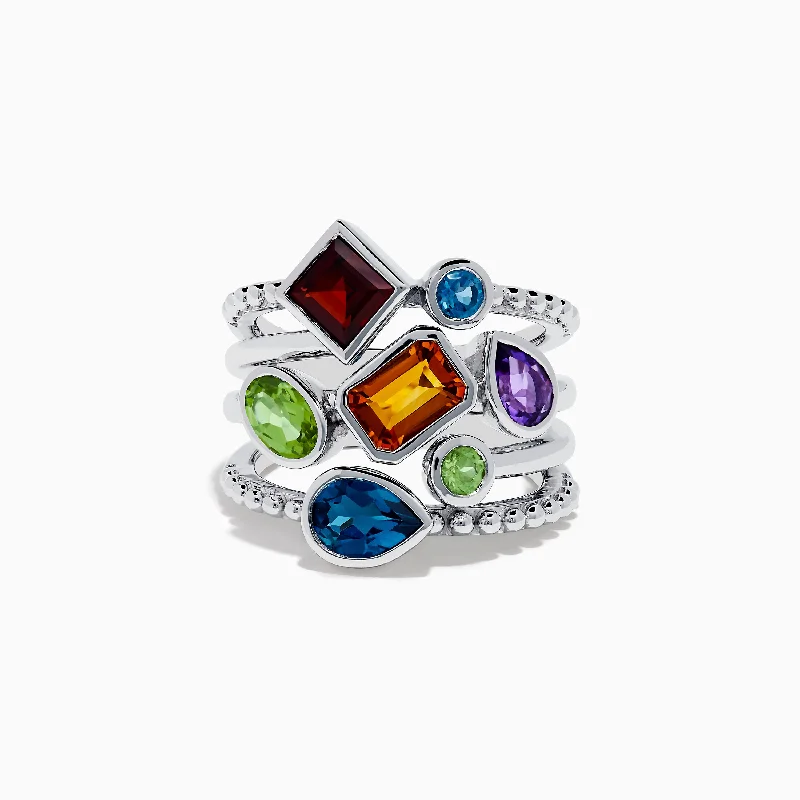 Custom ring designs-Mosaic 925 Sterling Silver Multi Gemstone Ring