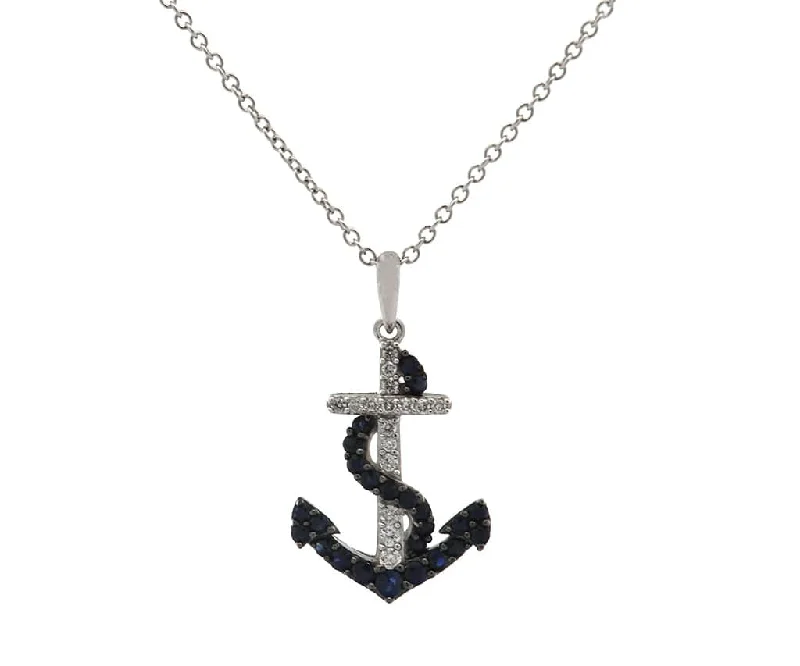 Multi-Layer Necklaces -Effy 0.52ctw Sapphire and 0.10ctw Diamond Cross and Anchor Pendant Necklace 14K