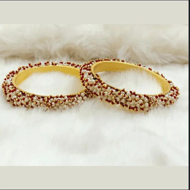 Sparkling Bangles For Special Occasions-Darshana Jewels Gold Plated Pearl  Bangles Set