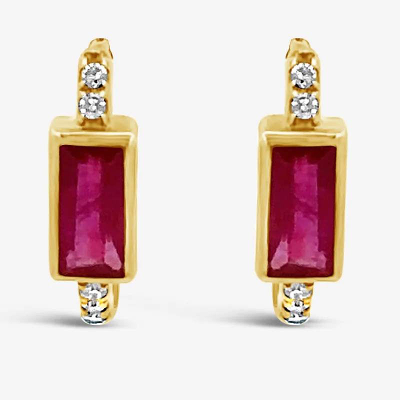 Fashion Statement Earrings-Bezel Set Ruby & Diamond Huggie Earrings