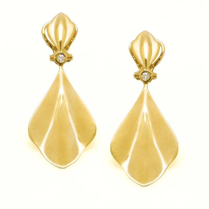 Vintage Dangle Earrings-Long Leaves Gold Earring