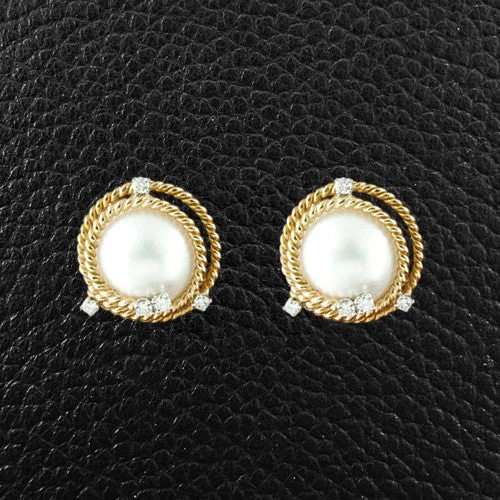 Unique Earrings For Wedding-Pearl & Diamond Estate Tiffany Earrings