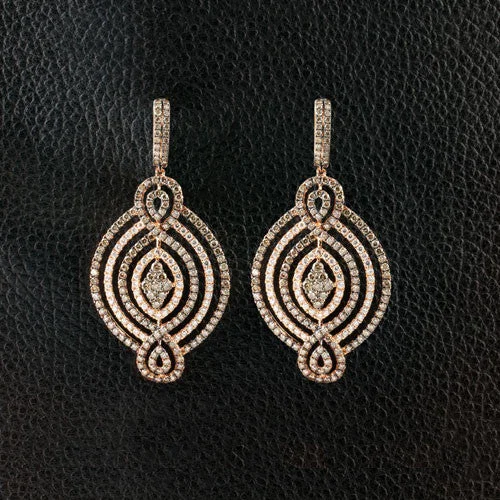 Simple Earrings-Brown & White Diamond Dangle Earrings