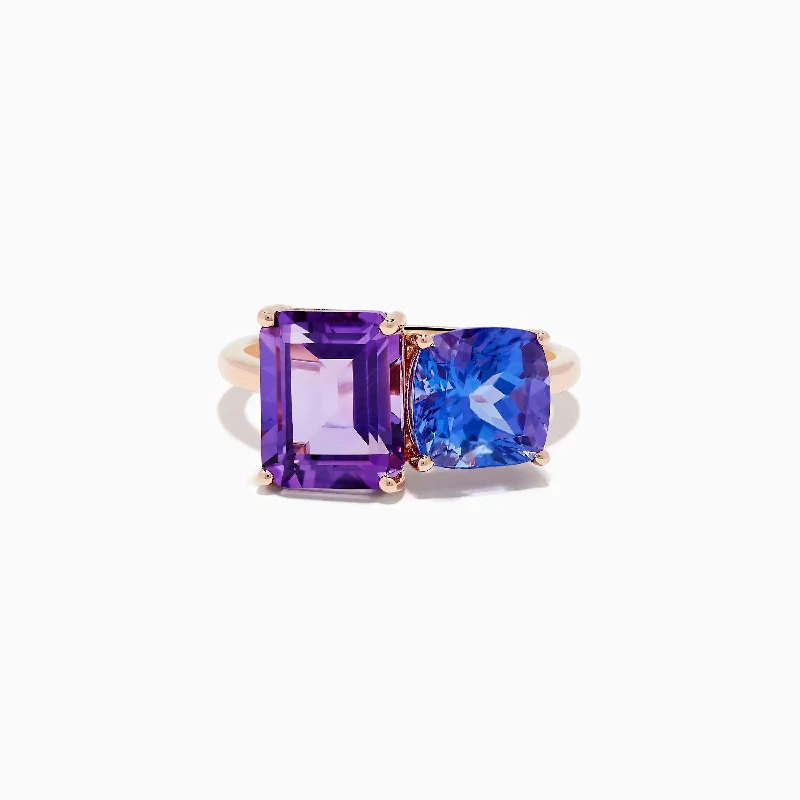 Unique engagement rings for her with sapphires-14k Rose Gold Amethyst and Tanzanite Toi Et Moi Ring