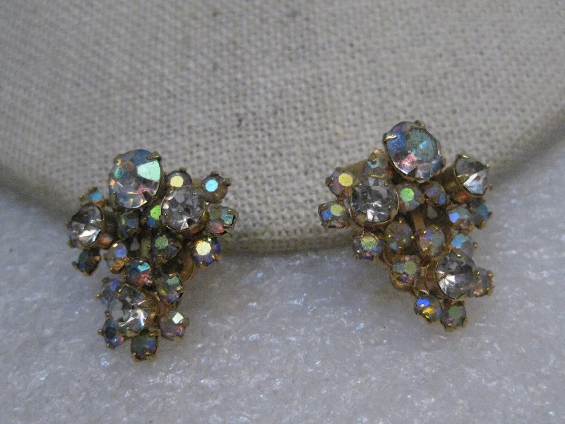 Elegant Earrings-Vintage Kramer AB Rhinestone Earrings, 1", Gold Tone