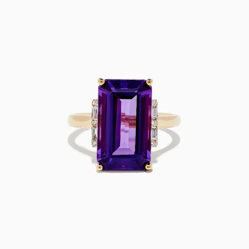 Wedding bands for couples-14K Yellow Gold Amethyst and Diamond Ring