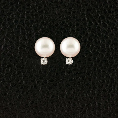 Silver Hoop Earrings-Cultured Pearl & Diamond Earrings