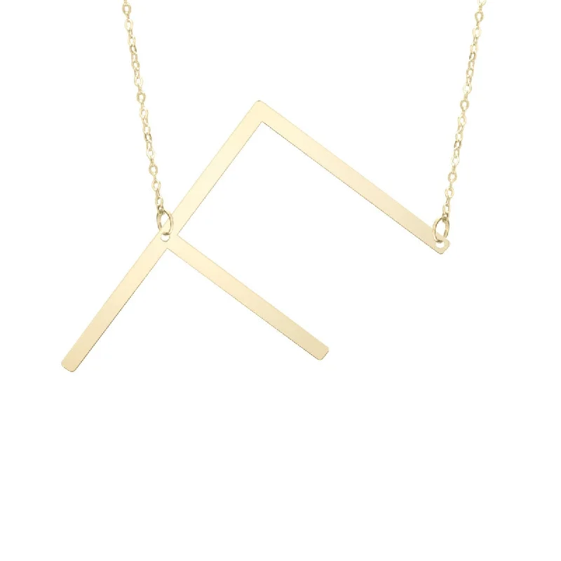 Geometric Necklaces -14K Yellow Gold 18" Polished Inital F Necklace with Lobster Clasp RCF10908-18