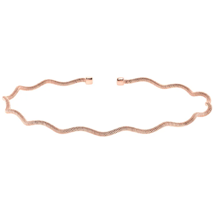 Silver Chain Bracelets For Women-Rose Gold Finish Sterling Silver Thin Wavy Cable Cuff Bracelet